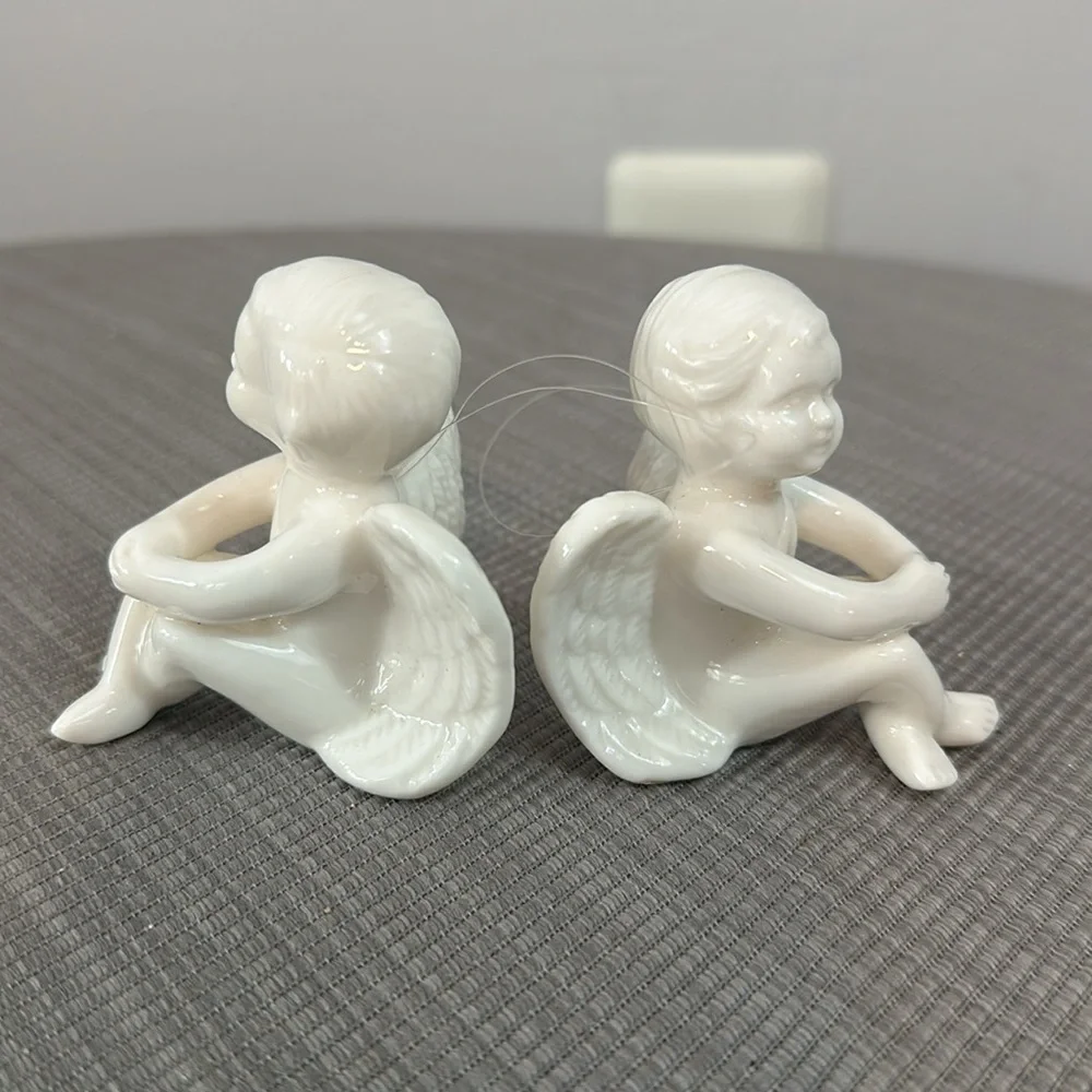 Set of 2 White Ceramic Angels -Vintage Decor